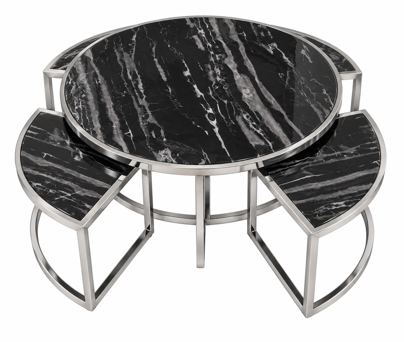 5 Piece Nested Coffee Tables - Silver