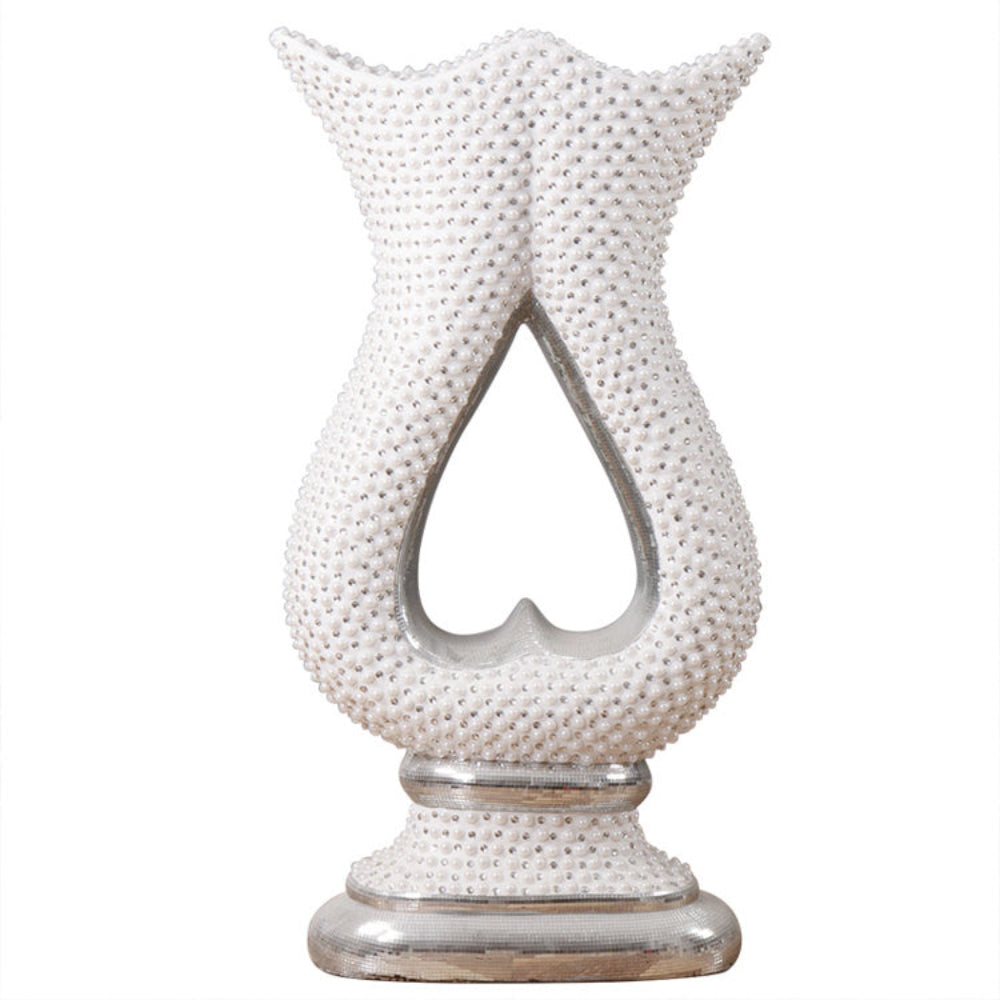 White Decorative Resin Vase with Silver Edges