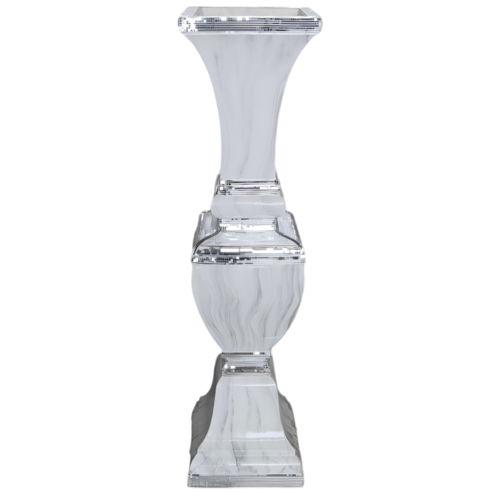 Classy and Modern White and Silver Decorative Resin Vase Available at RBM Classic Home