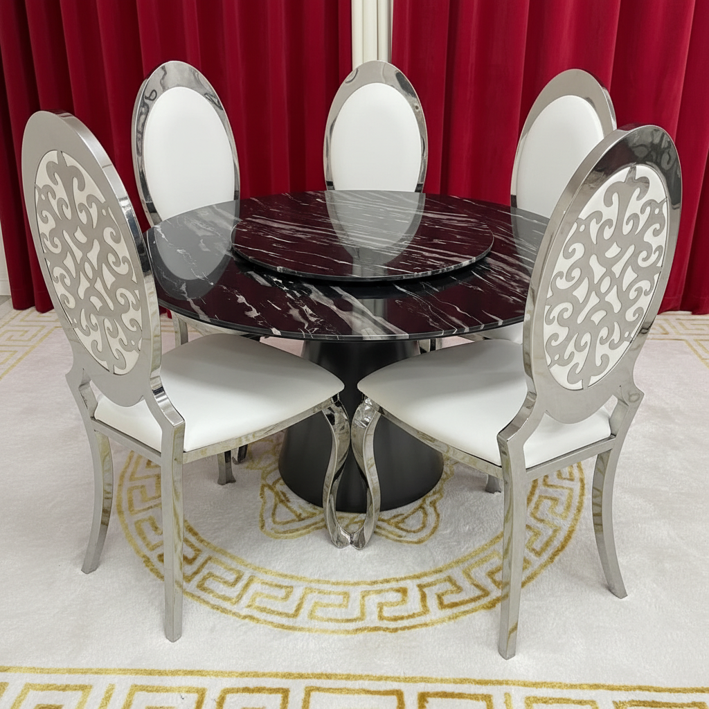 Round Marble Dining Table with 5 chairs