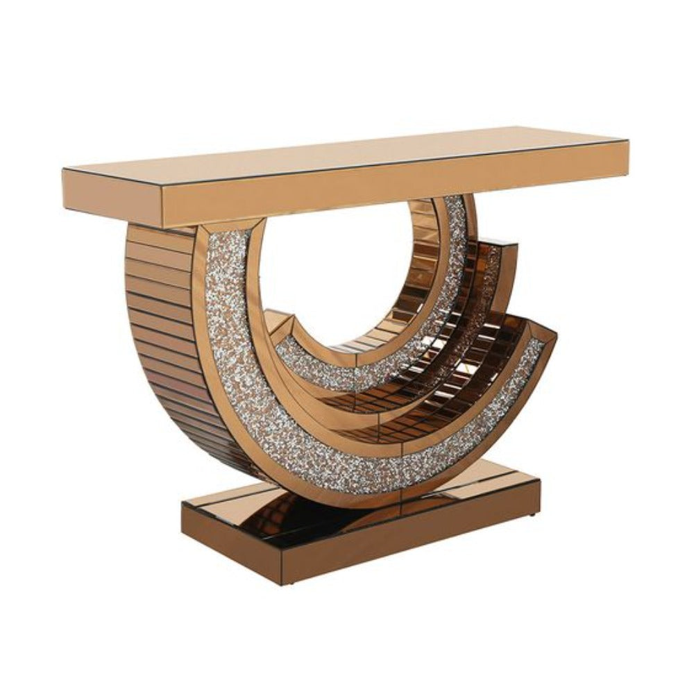 Modern and Classy Rose Gold Eclipse Style Hallway/Entry Console Table with Diamond Crushed Glass