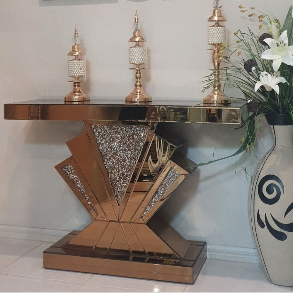 Mirrored Glass Console Table (T-Shaped)