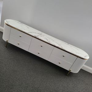 Modern TV Cabinet / Stand / Unit / Entertainment Unit in White MDF Material with 6 Storage Drawers