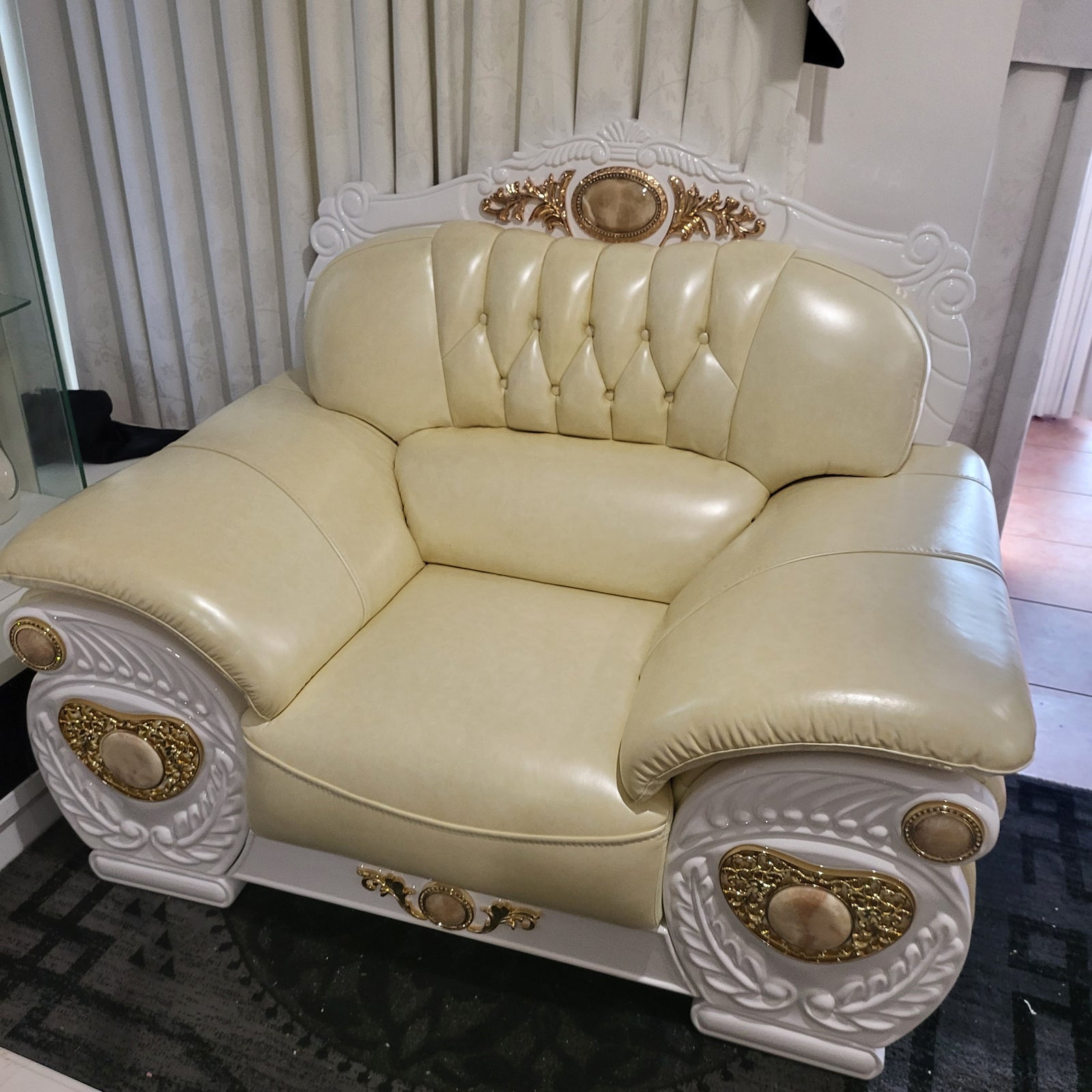 Adrian Genuine Cream Leather Sofa set (RBM 3)