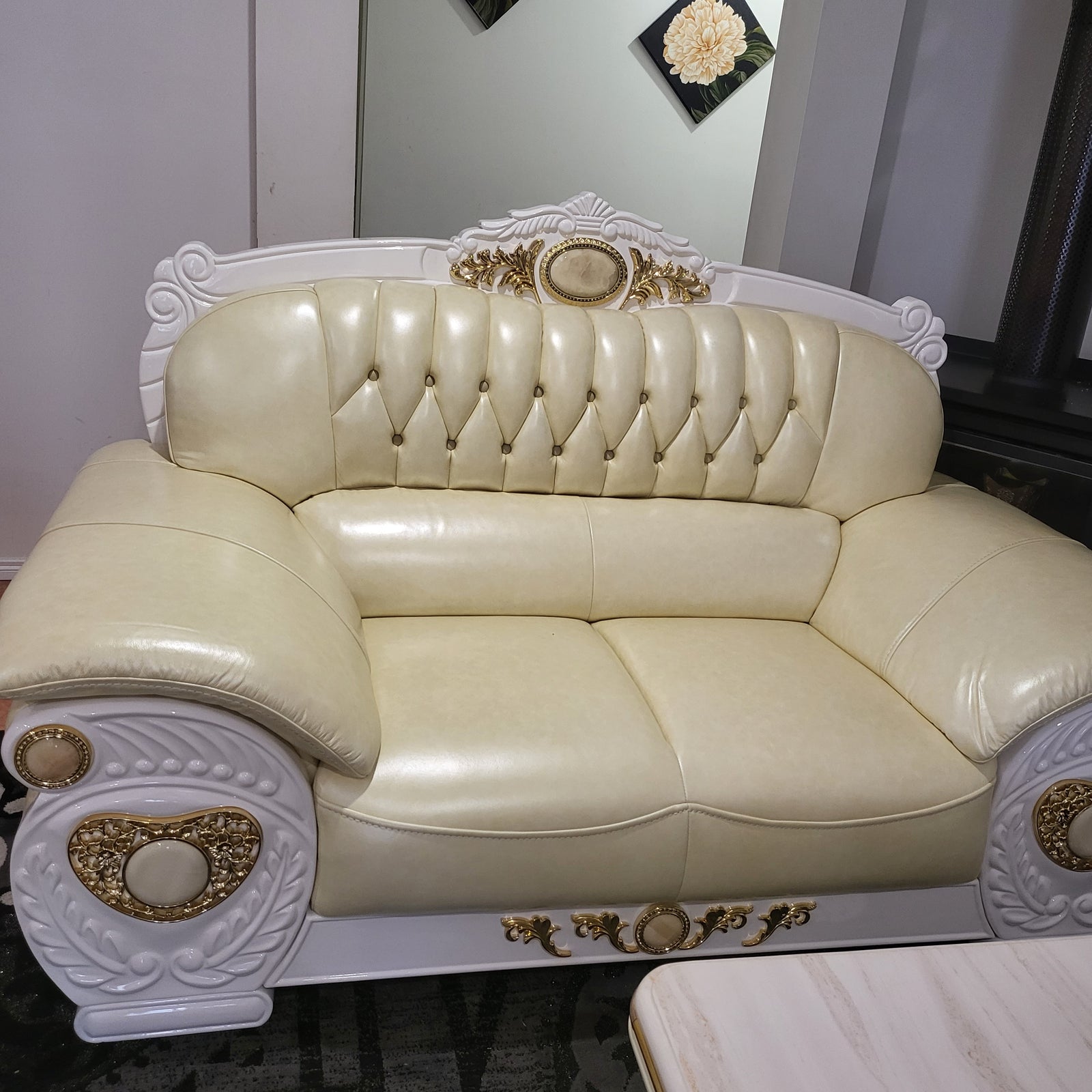 Adrian Genuine Cream Leather Sofa set (RBM 3)