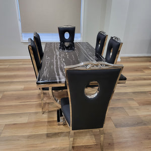 Classic Marble-Top Dining Table with six chairs