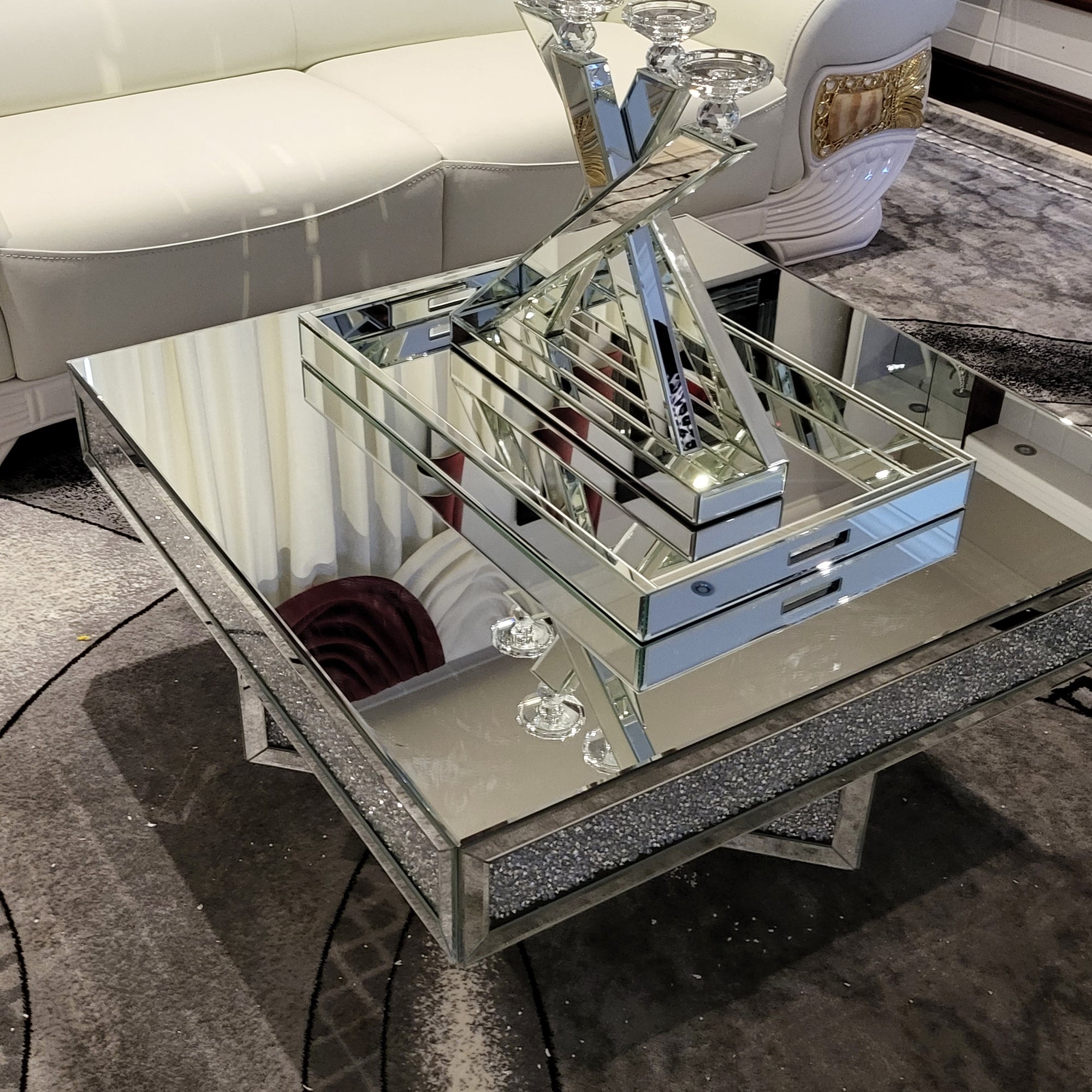 Mirrored Glass Coffee Table in square and decoration