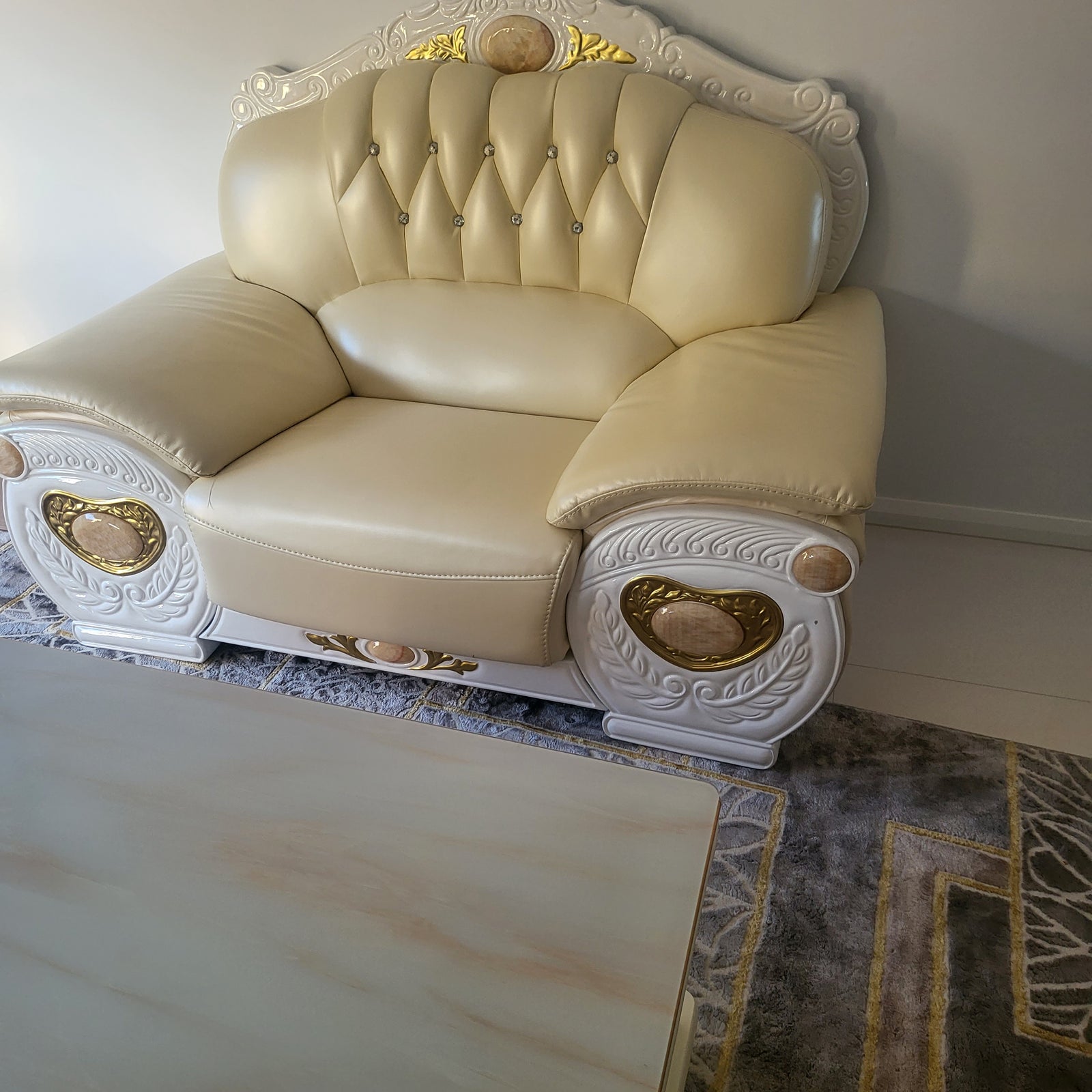 Avril Cream Leather Sofa set