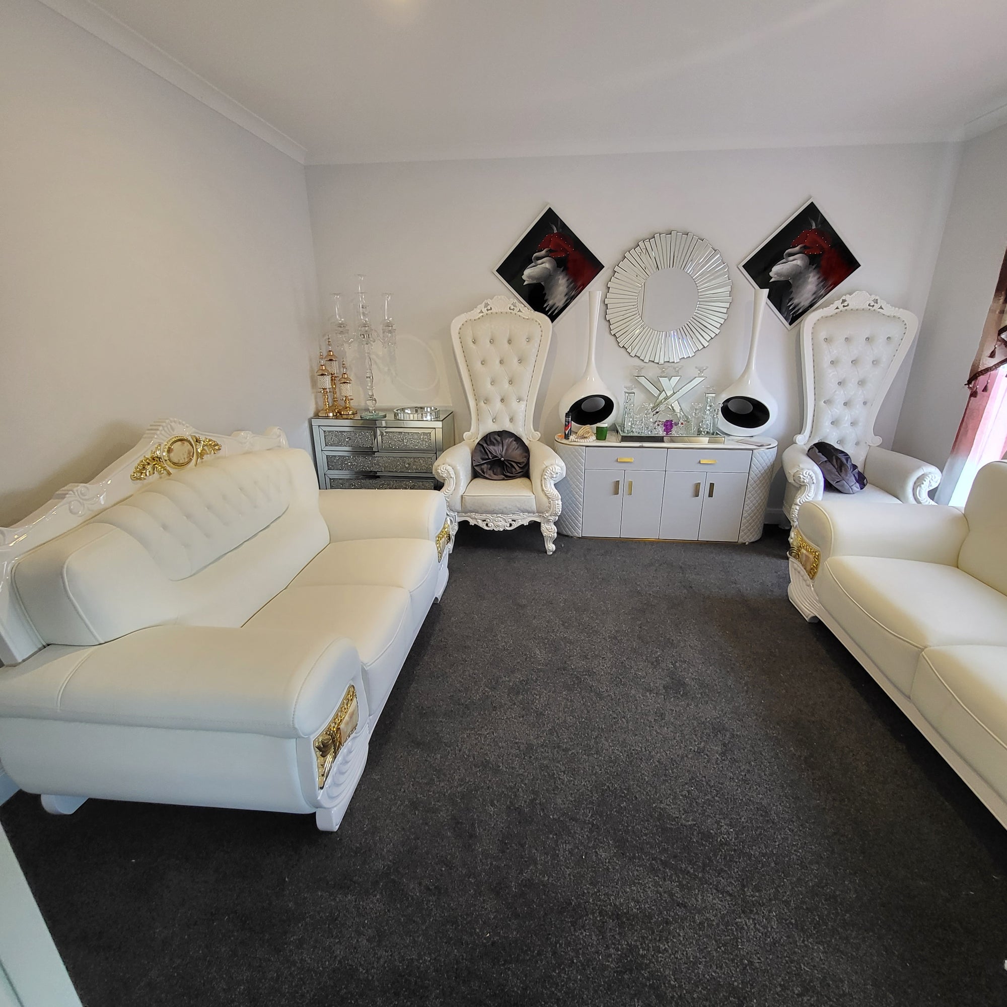 Adrian Genuine Sofa Set in White 7-Seater setting