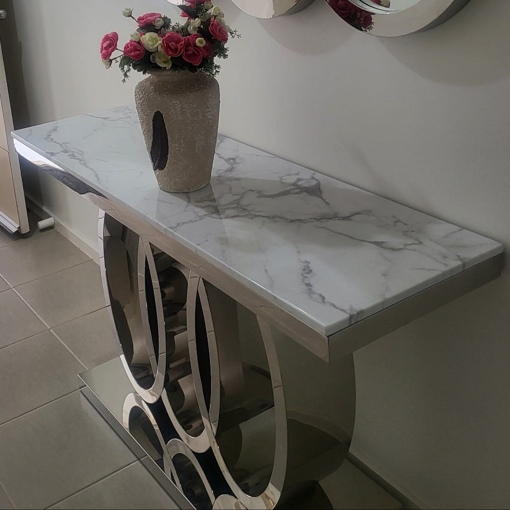 Audi Style Console Table in Siver and White Grey Mable