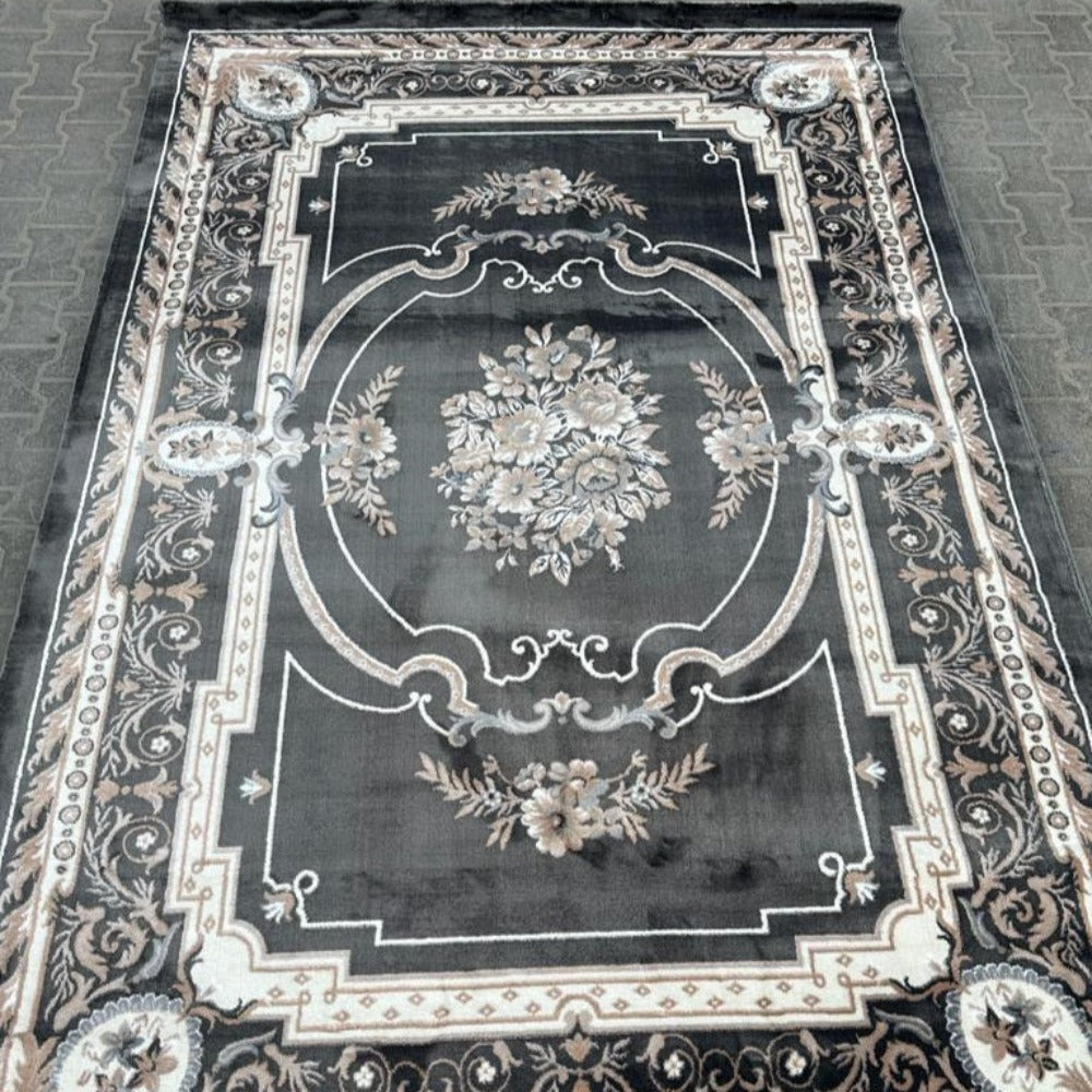 Modern, Luxury and Classy Comfortable Turkish Handmade Hallway Runners in Cream and Black with Grey and Blue Patterns