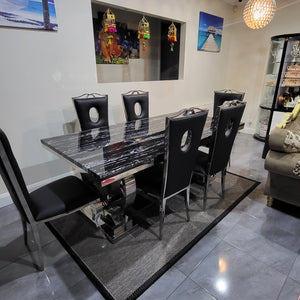 Classic Marble-Top Dining Table with six chairs