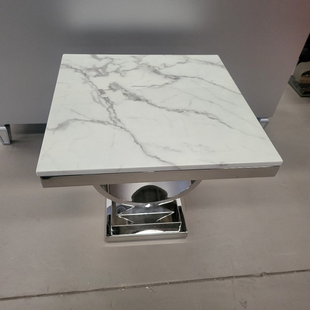 Classic Marble Top Side Table with Silver Stainless Steel Frame at RBM Classic Home, an Family Furniture Store with Quality Furniture pieces
