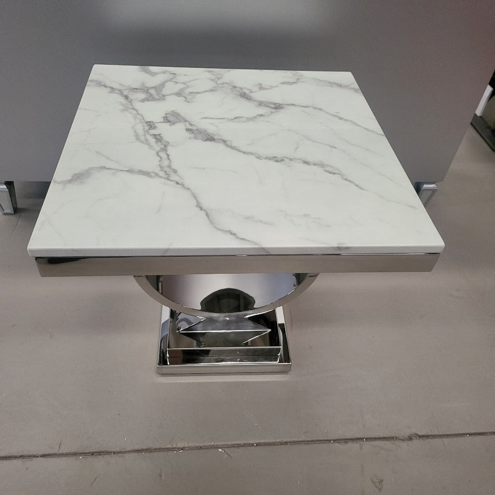 Stylish and Classic Marble Top Side Table with Silver Stainless Steel Frame