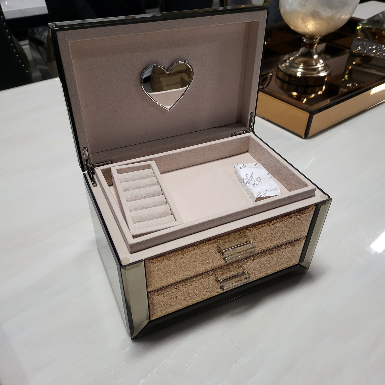 Mirrored Jewellery box with 2 drawers