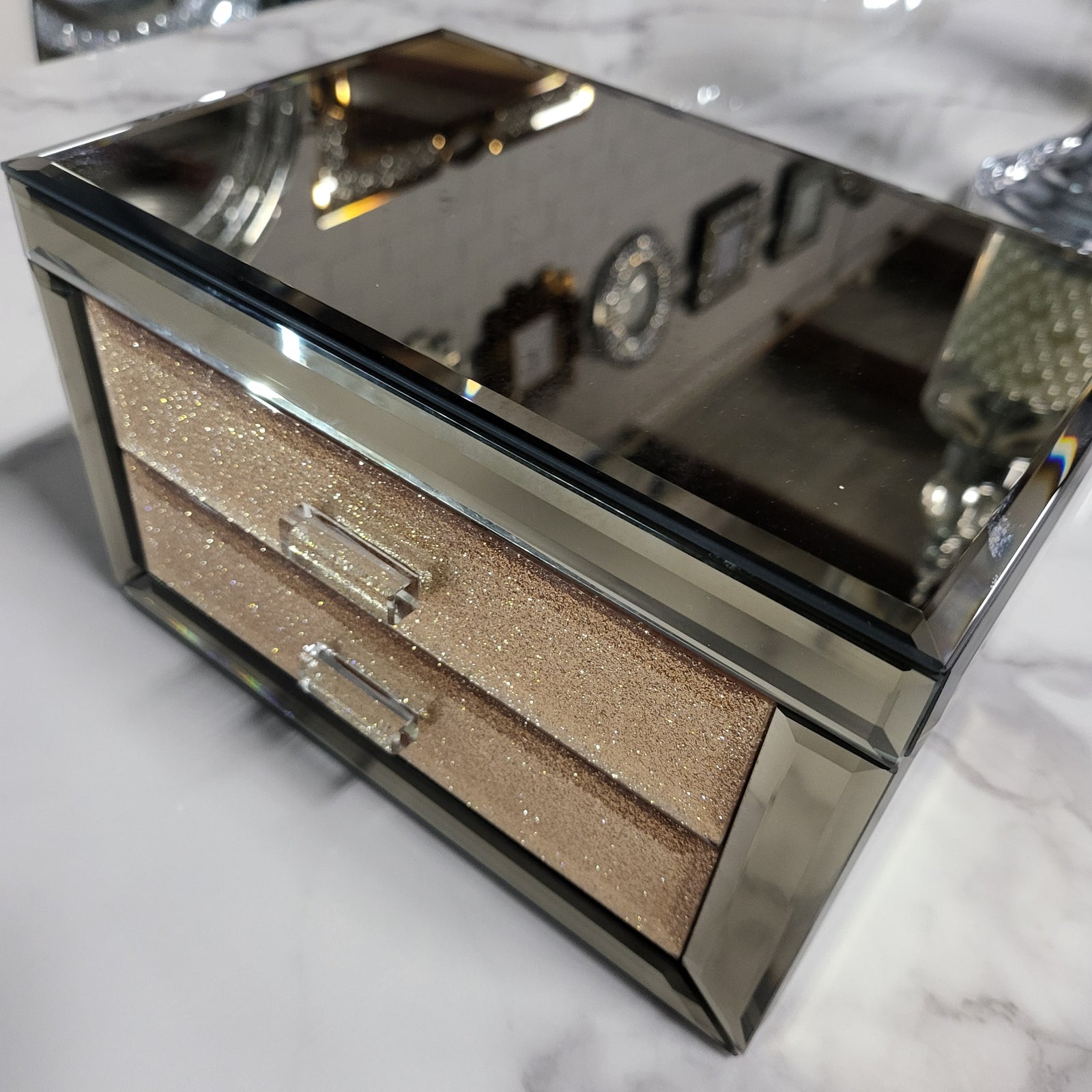Mirrored Jewellery box with 2 drawers