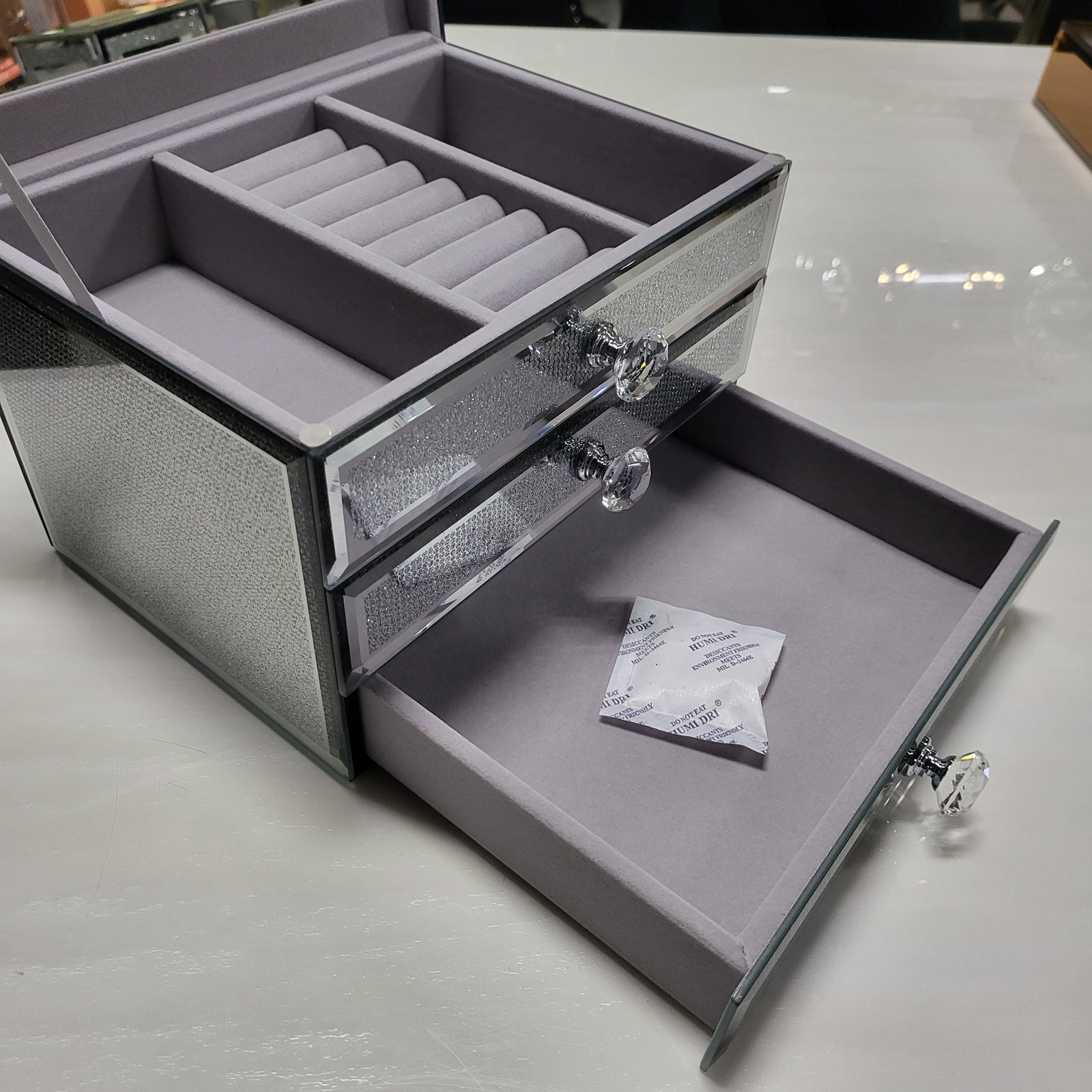 Silver Jewellery box with 3 drawers