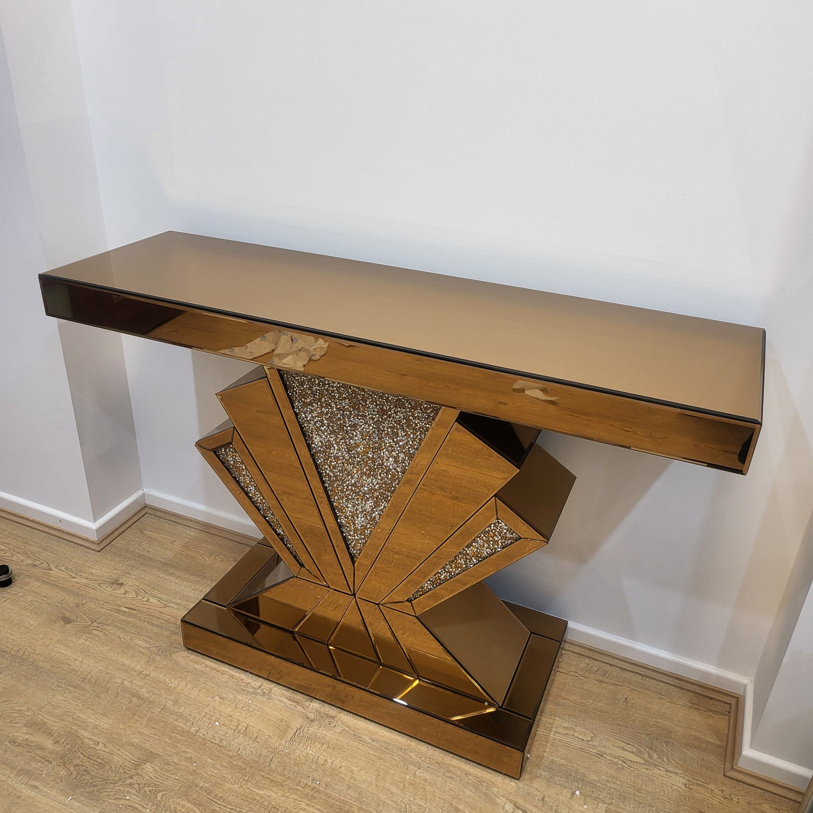 Mirrored Glass Console Table (T-Shaped)