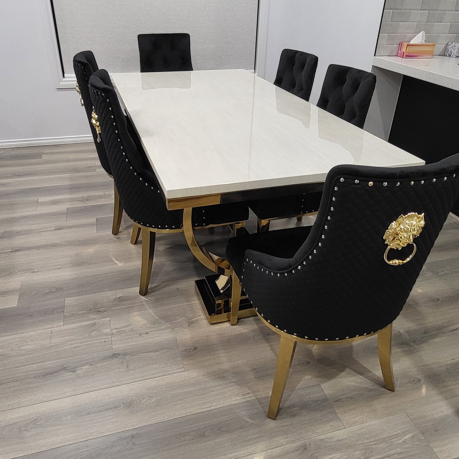 Classic Marble-Top Dining Table with six chairs