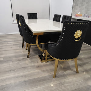 Classic Marble-Top Dining Table with six chairs