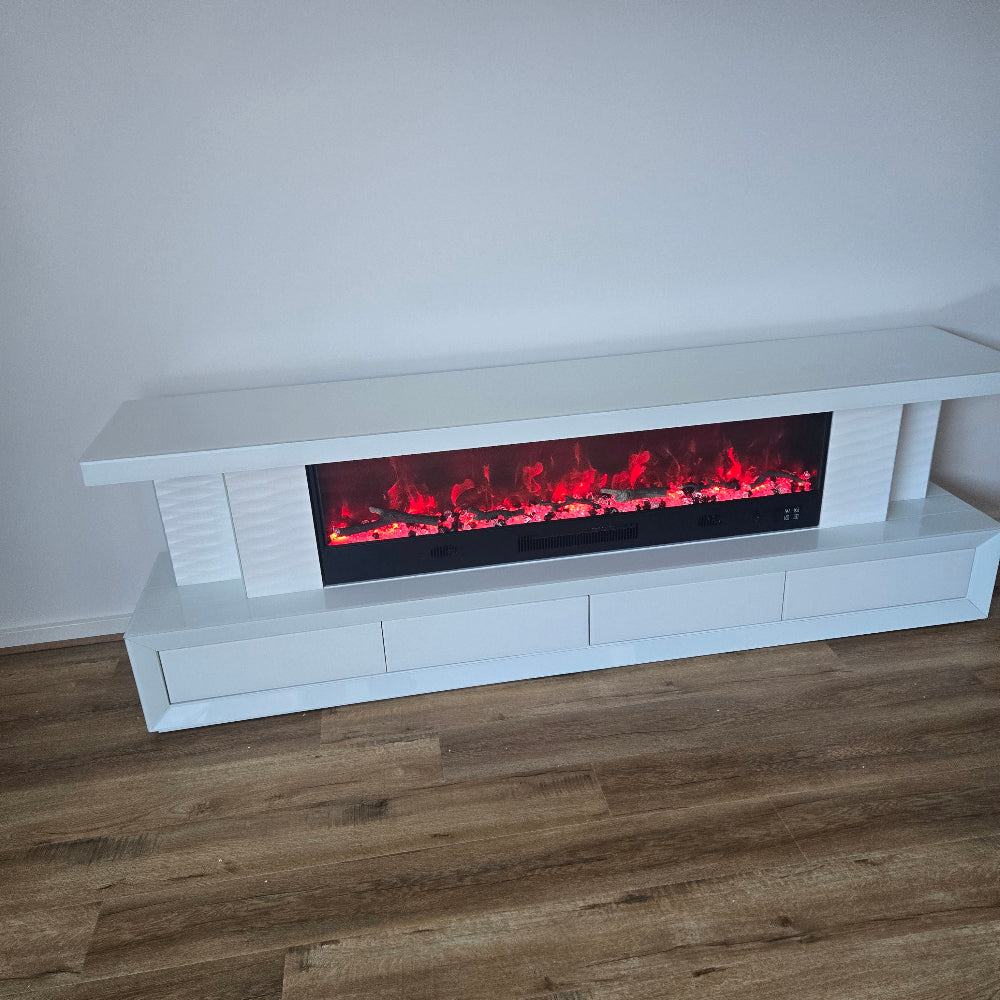 Black Glass TV Stand with LED Lights at each corner, Bluetooth Speakers and 13 Colour Crystal Light Changes / Reflectors. Best TV Stand at RBM Classic Home