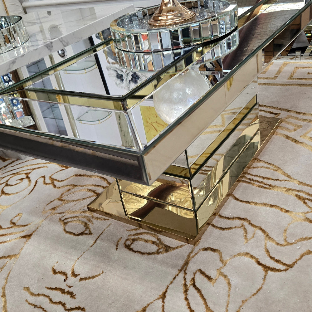 Classy Glass Coffee Table in Silver with a Golden Edge