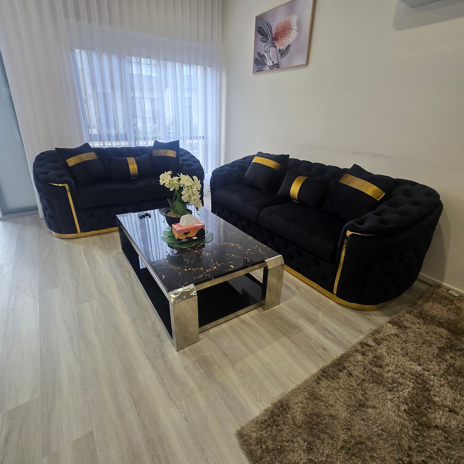 Nelly Velvet Sofa set (Black)