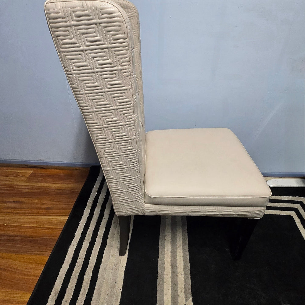 Versace Modern Classy Light Grey Leather Cushioned and Comfortable Dining Room Chairs Black Solid Wood Frame. RBM Classic Home Furniture Store in Melton