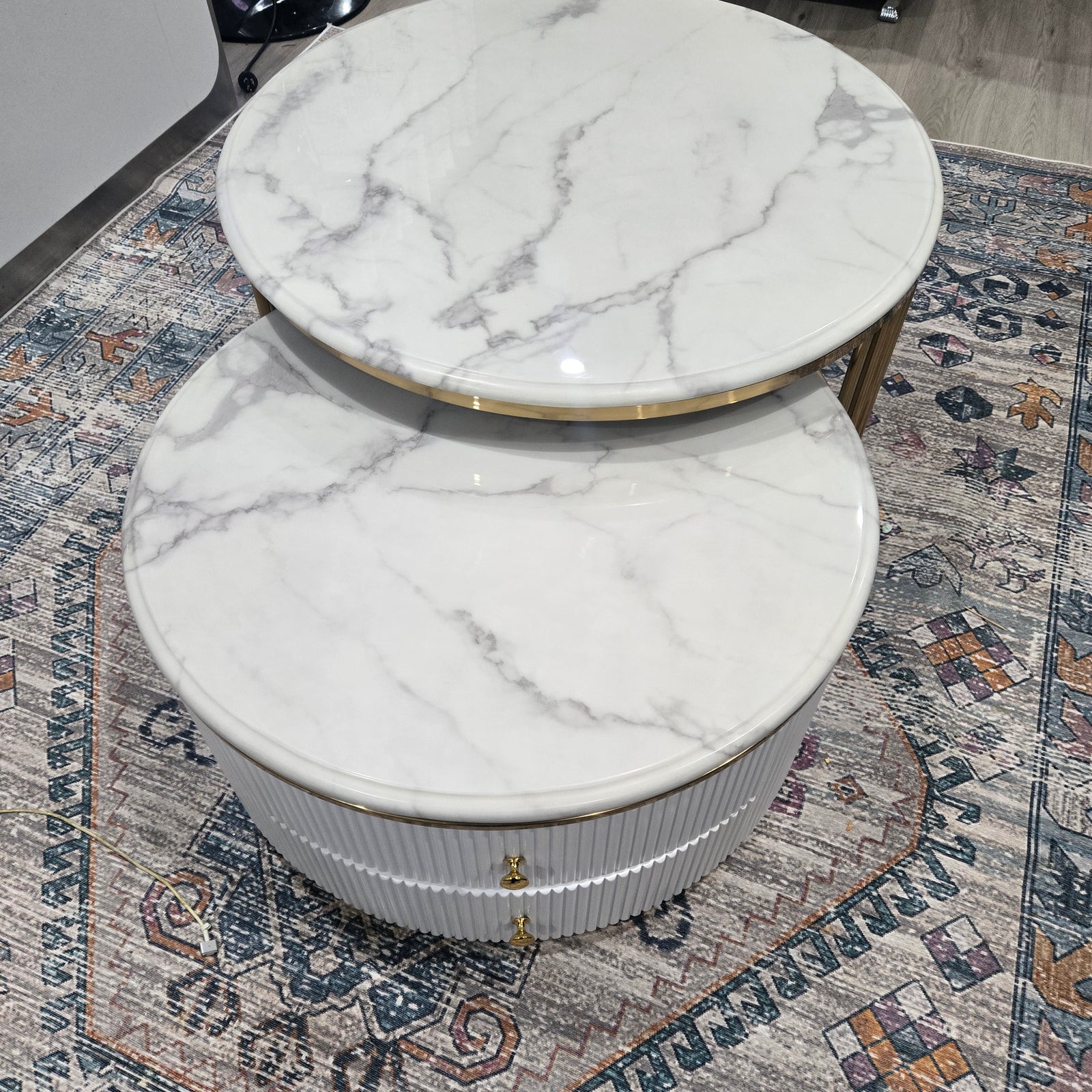 Gold White Nested Coffee Tables - 2 Piece Set