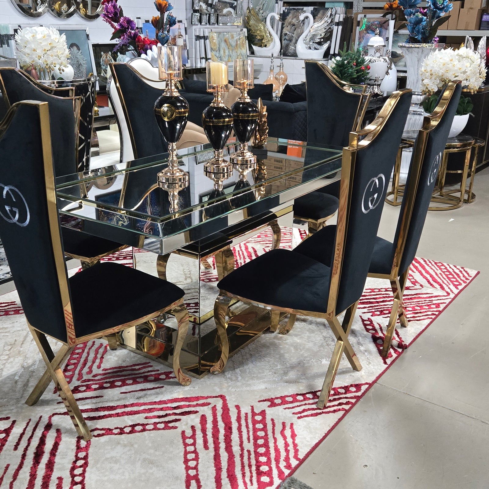 L180cm Mirrored Dining Table set