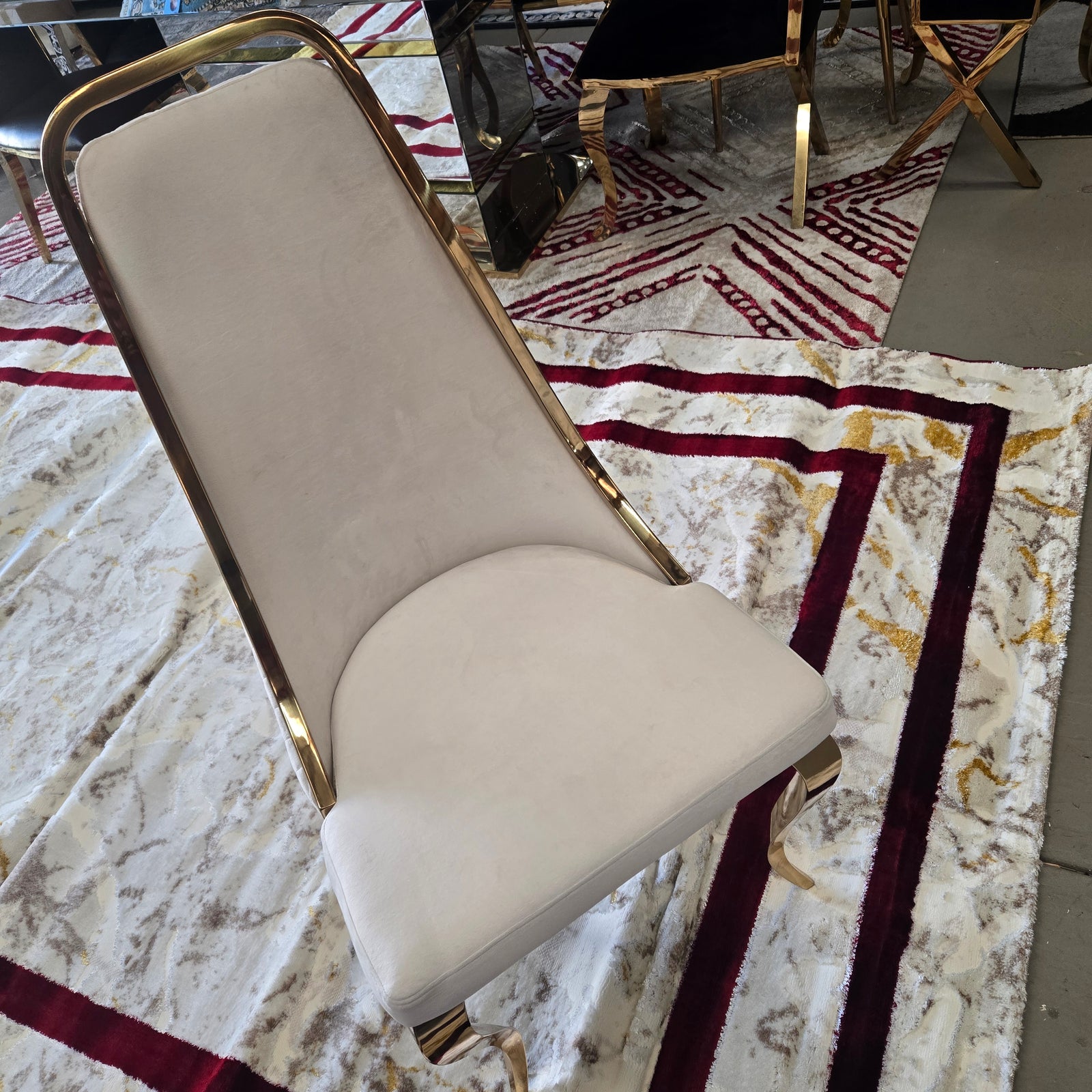 Beige Velvet Chair in Gold (Y2505)