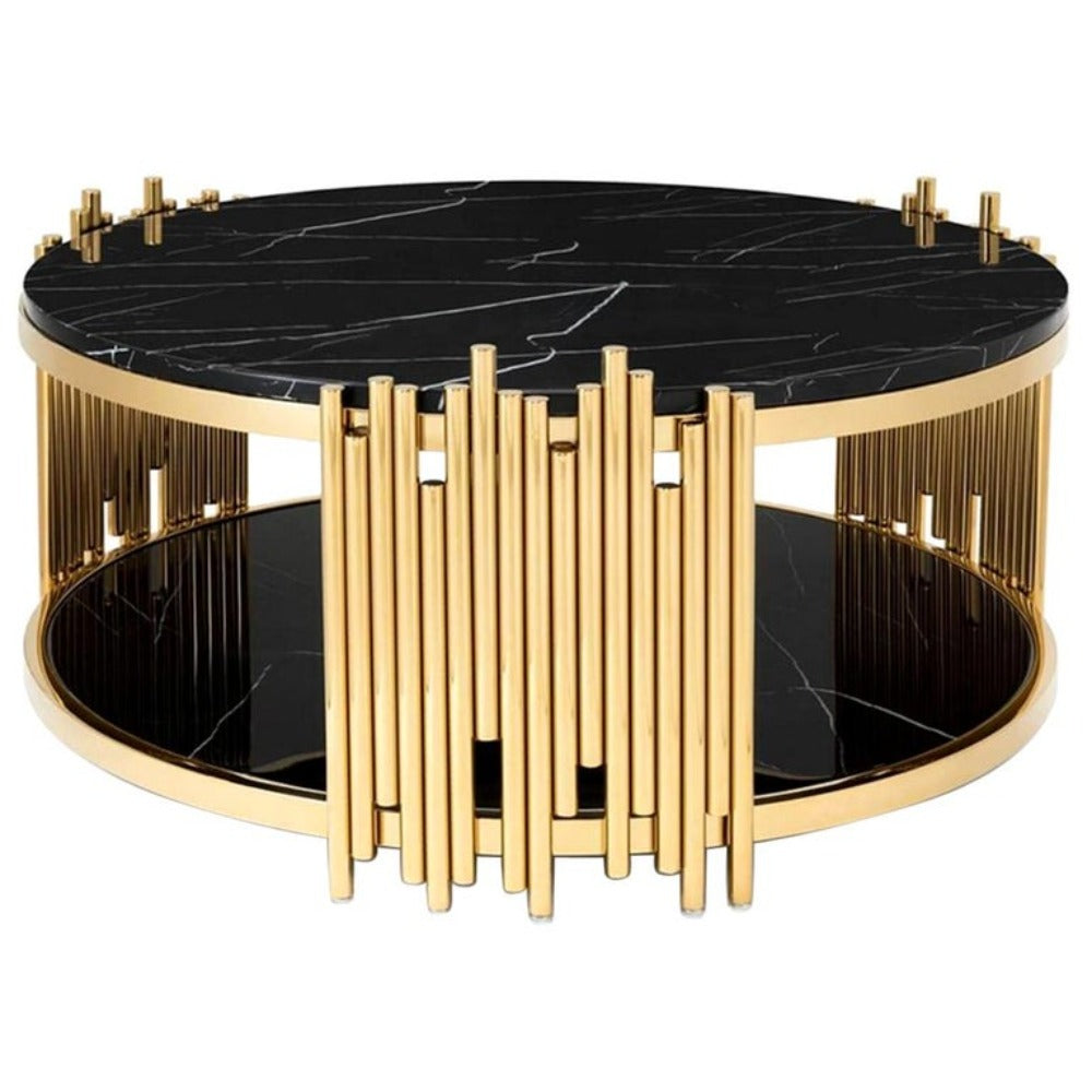 Elegant Marble Coffee Table in Gold Stainless Steel Frame