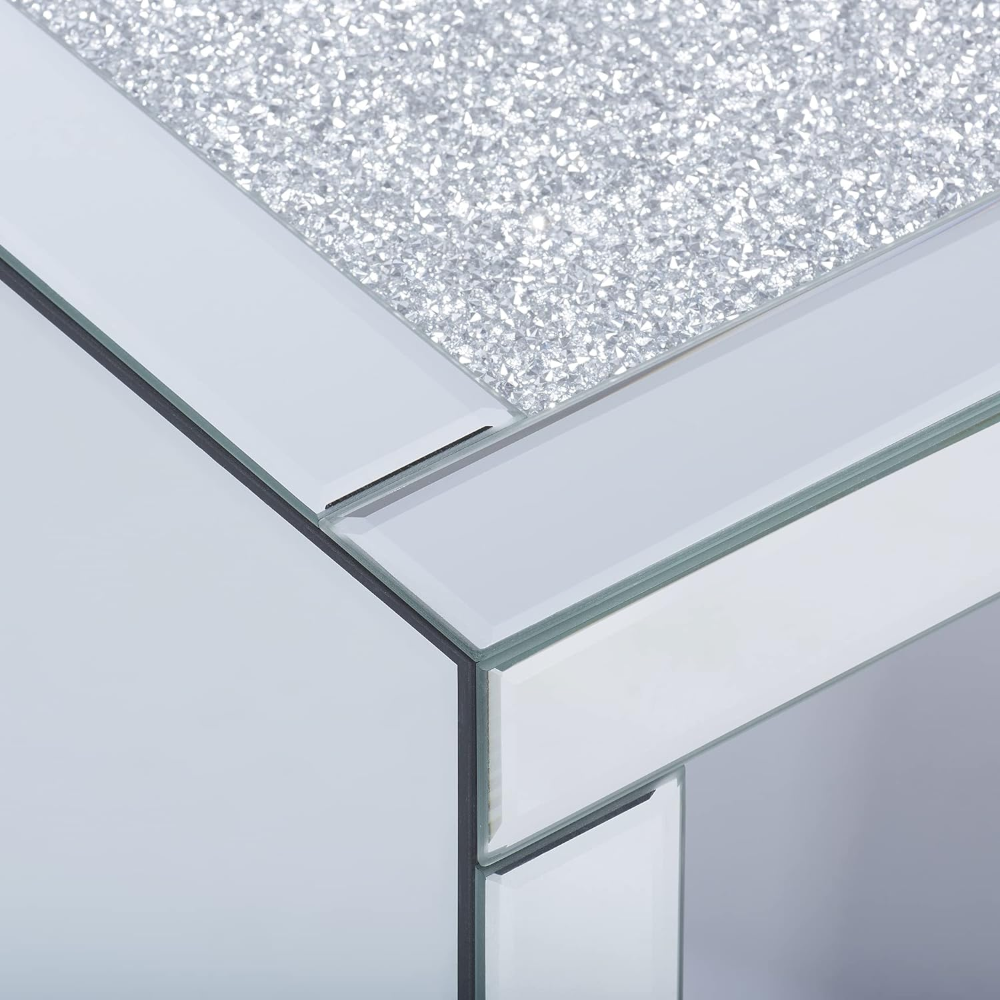 Classy Mirrored Diamond Crushed Glass Nested Side Tables in Silver set of 3