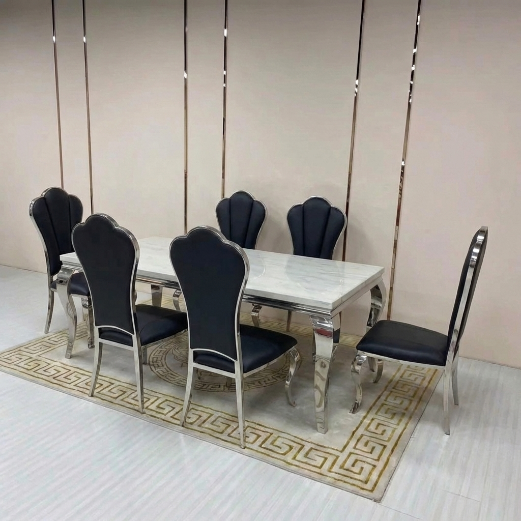 Traditional Marble top dining table with 6 chairs