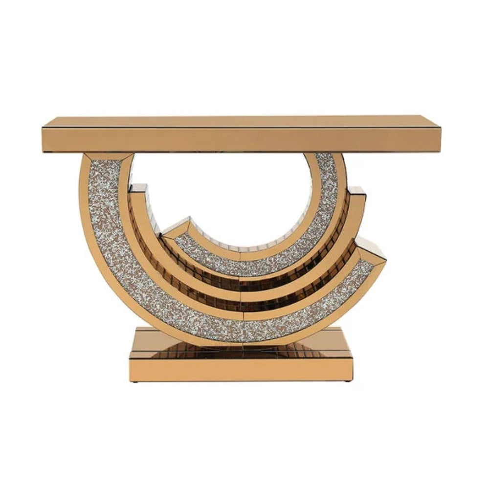 Modern and Classy Rose Gold Eclipse Style Hallway/Entry Console Table with Diamond Crushed Glass