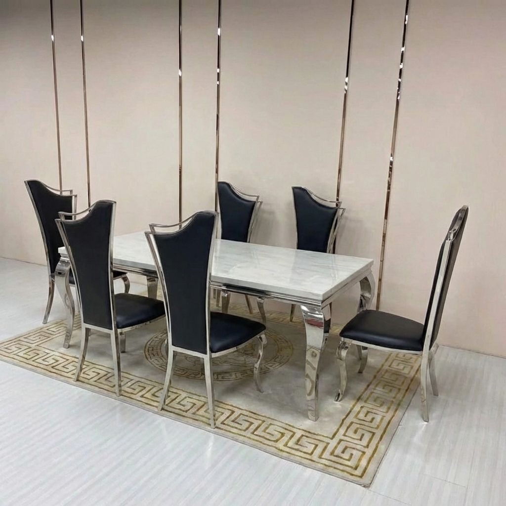 Traditional Marble top dining table with 6 chairs