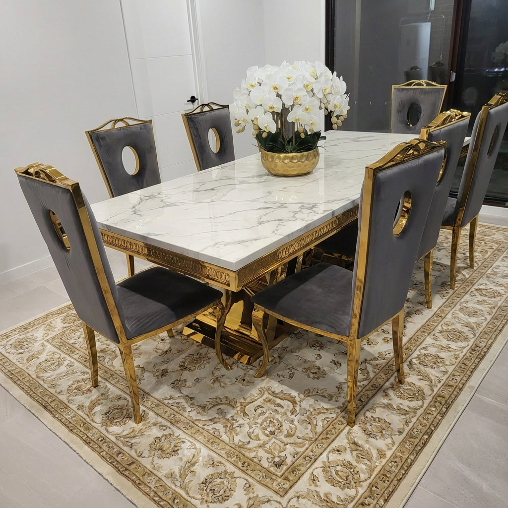 Ashton Marble Dining Table with 8 Chairs