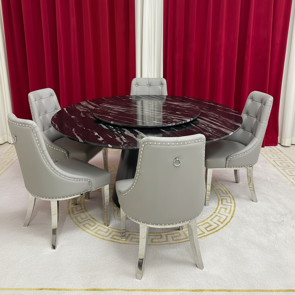 Round Marble Dining Table with 5 chairs