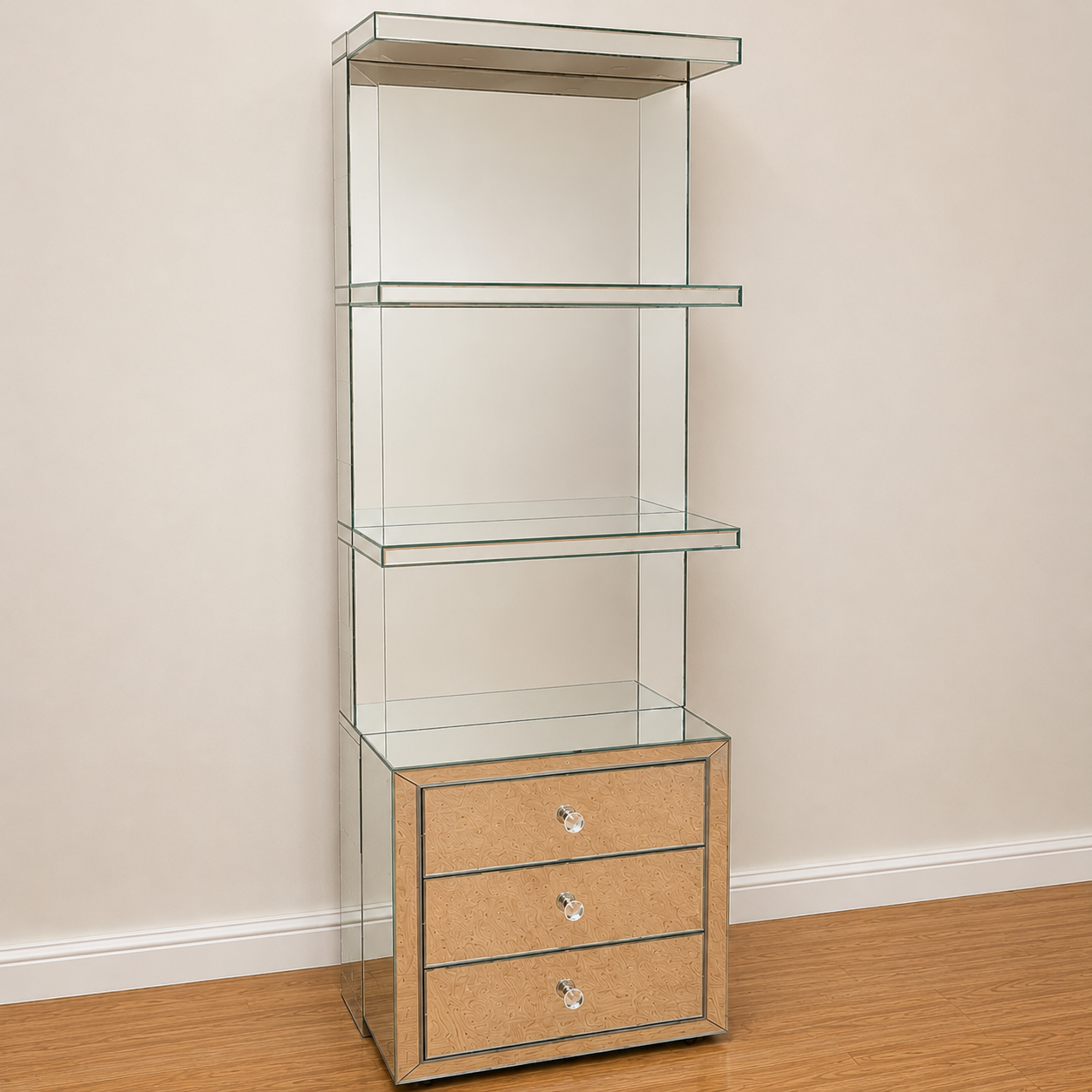Mirrored Bedside Table with Shelves