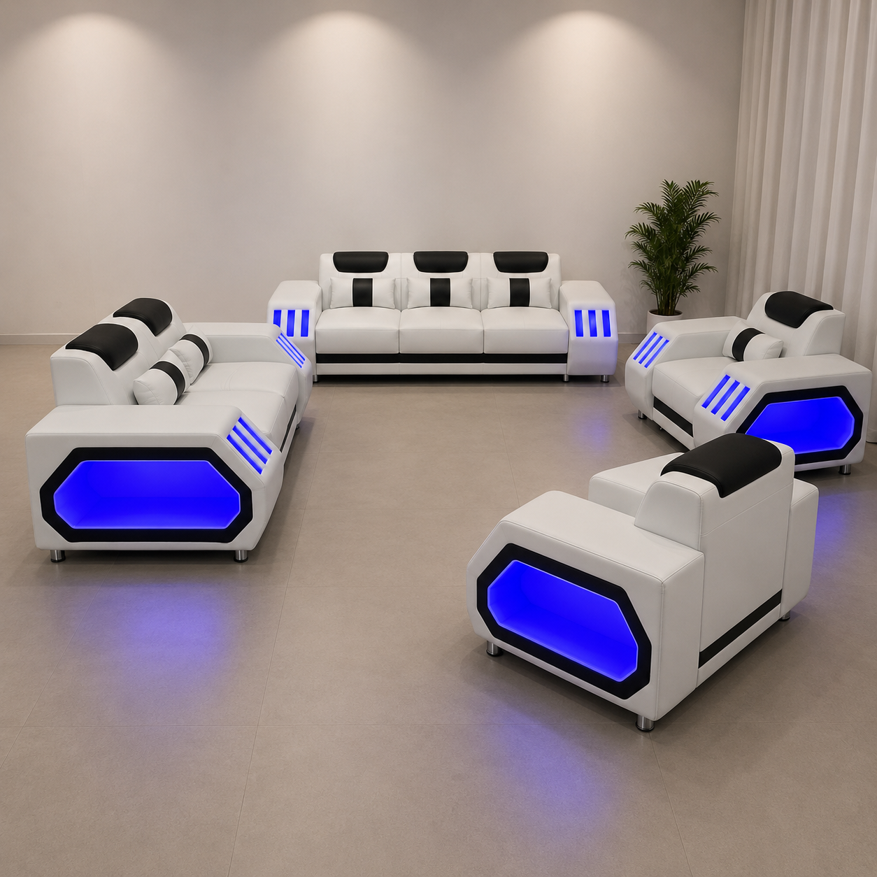 Leather Sofa set with LED Lights