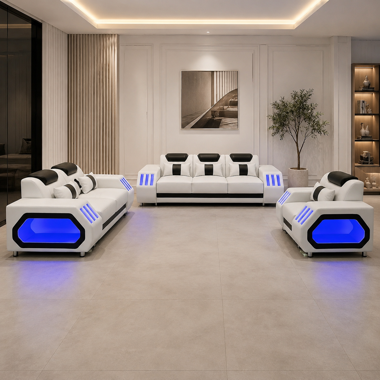 Leather Sofa set with LED Lights