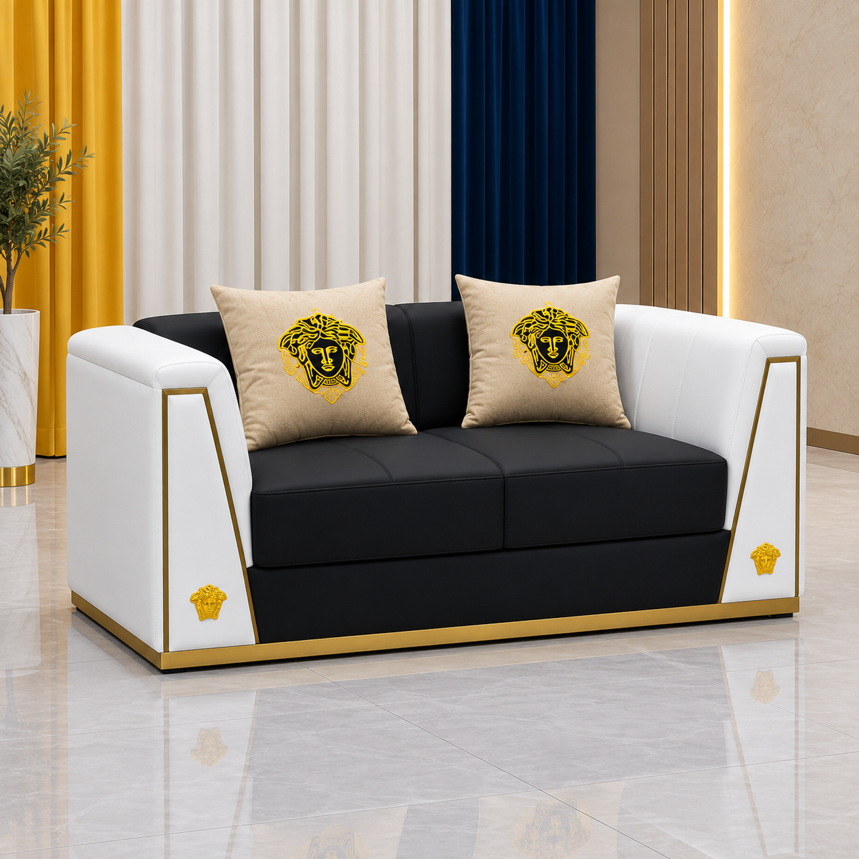 Black & White Velvet Luxury Sofa Set
