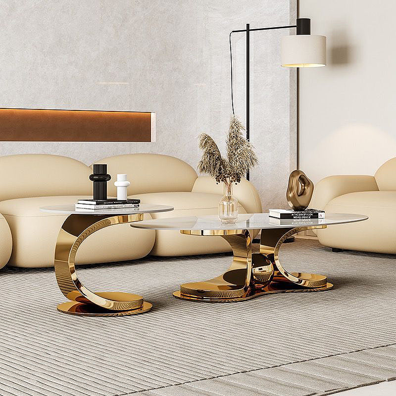 Oval Sintered Stone Coffee Table and Side Table - C2503