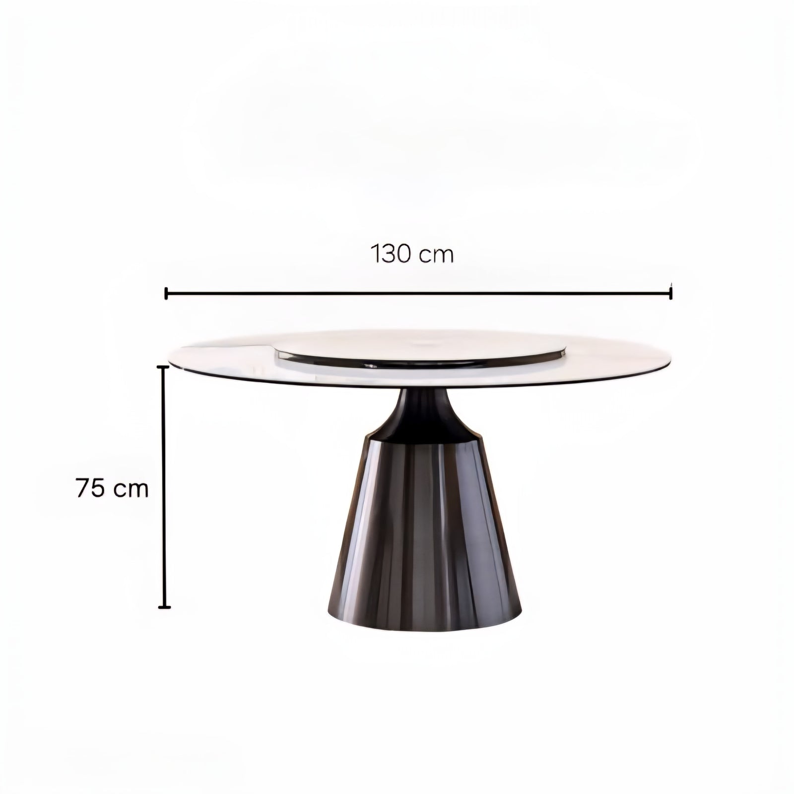 Round table with dimensions labeled on a white background