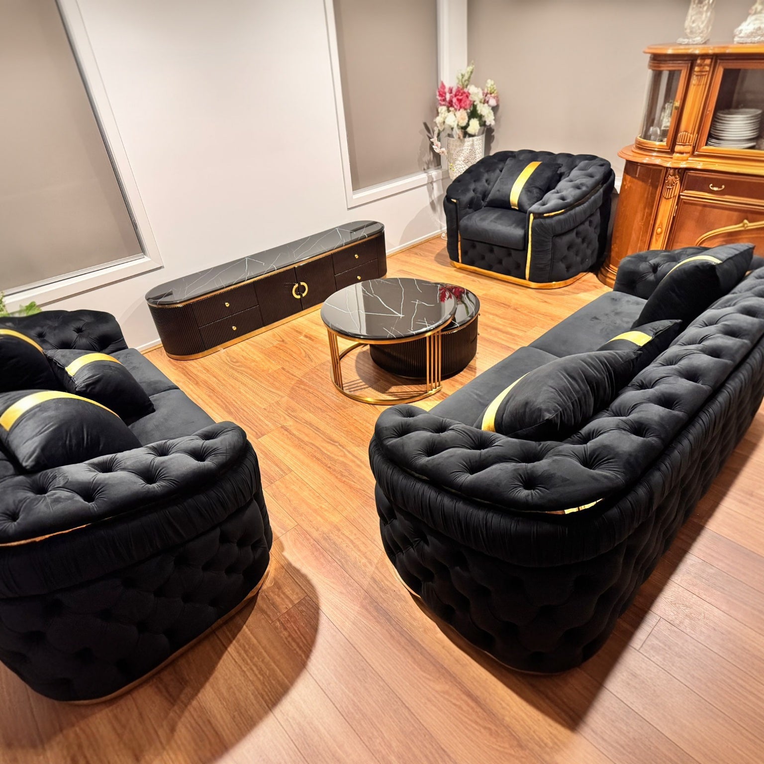 Nelly Velvet Sofa set (Black)