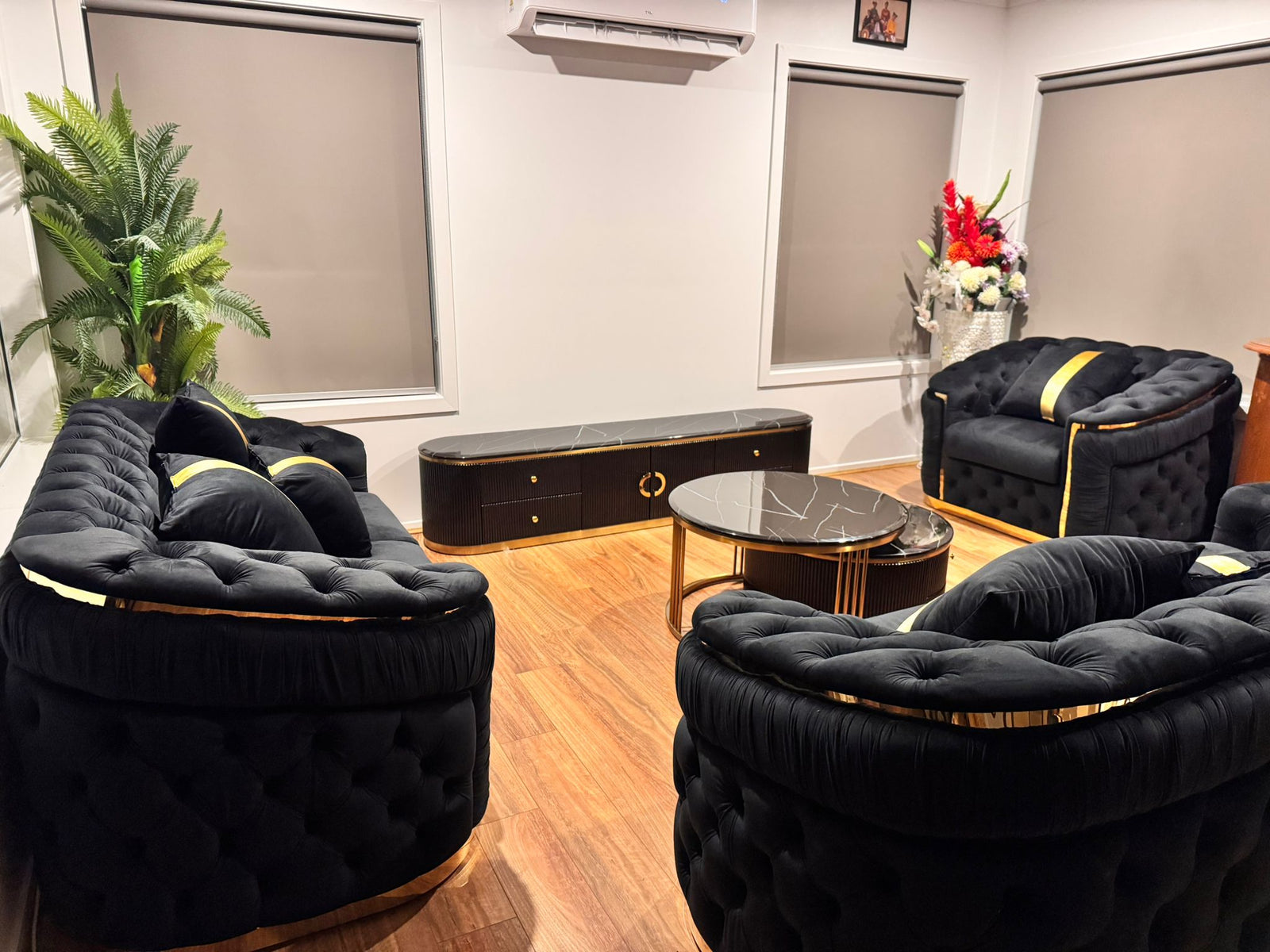 Nelly Velvet Sofa set (Black)