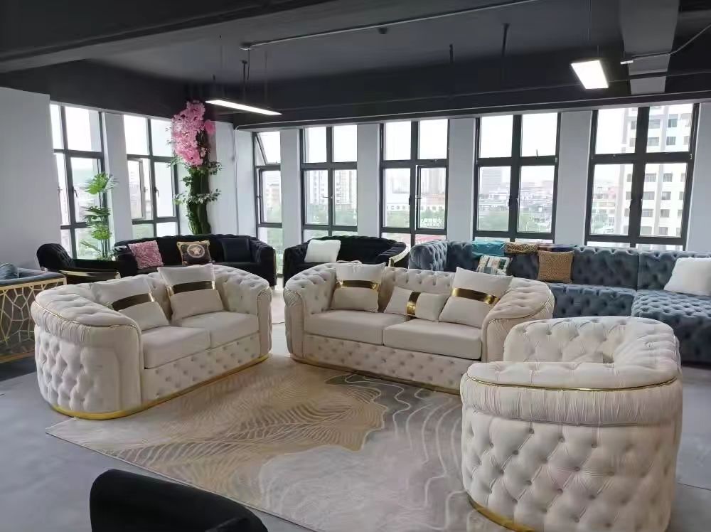 Nelly Velvet Sofa set (Cream)