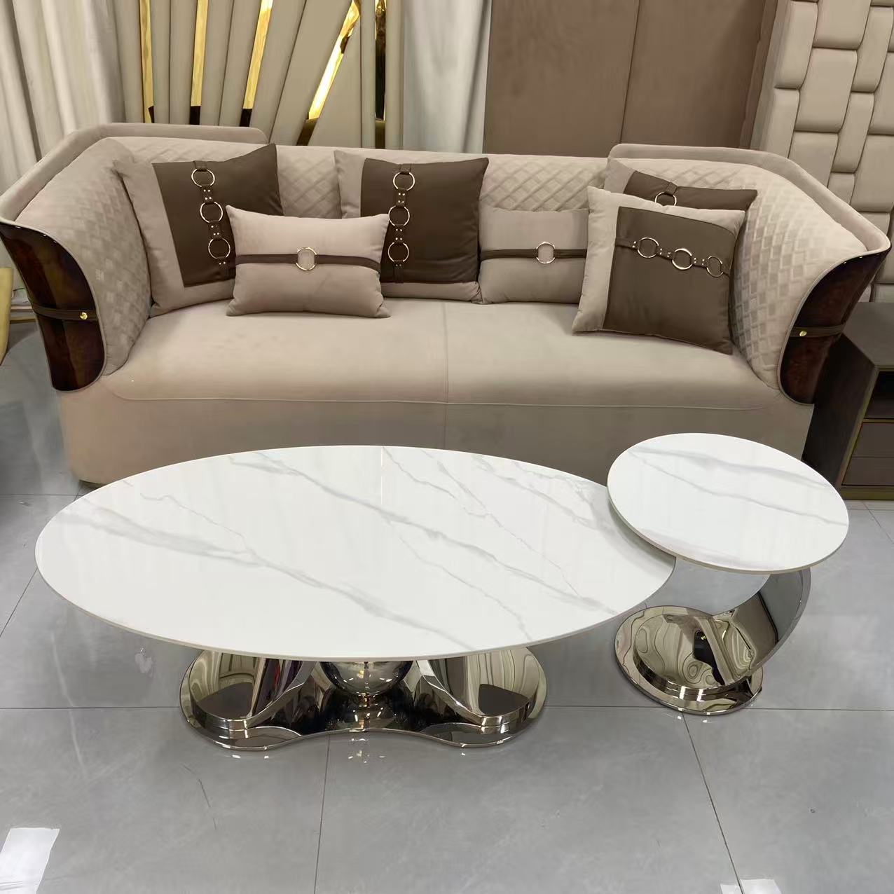 Oval Sintered Stone Coffee Table & Side Table - C2503