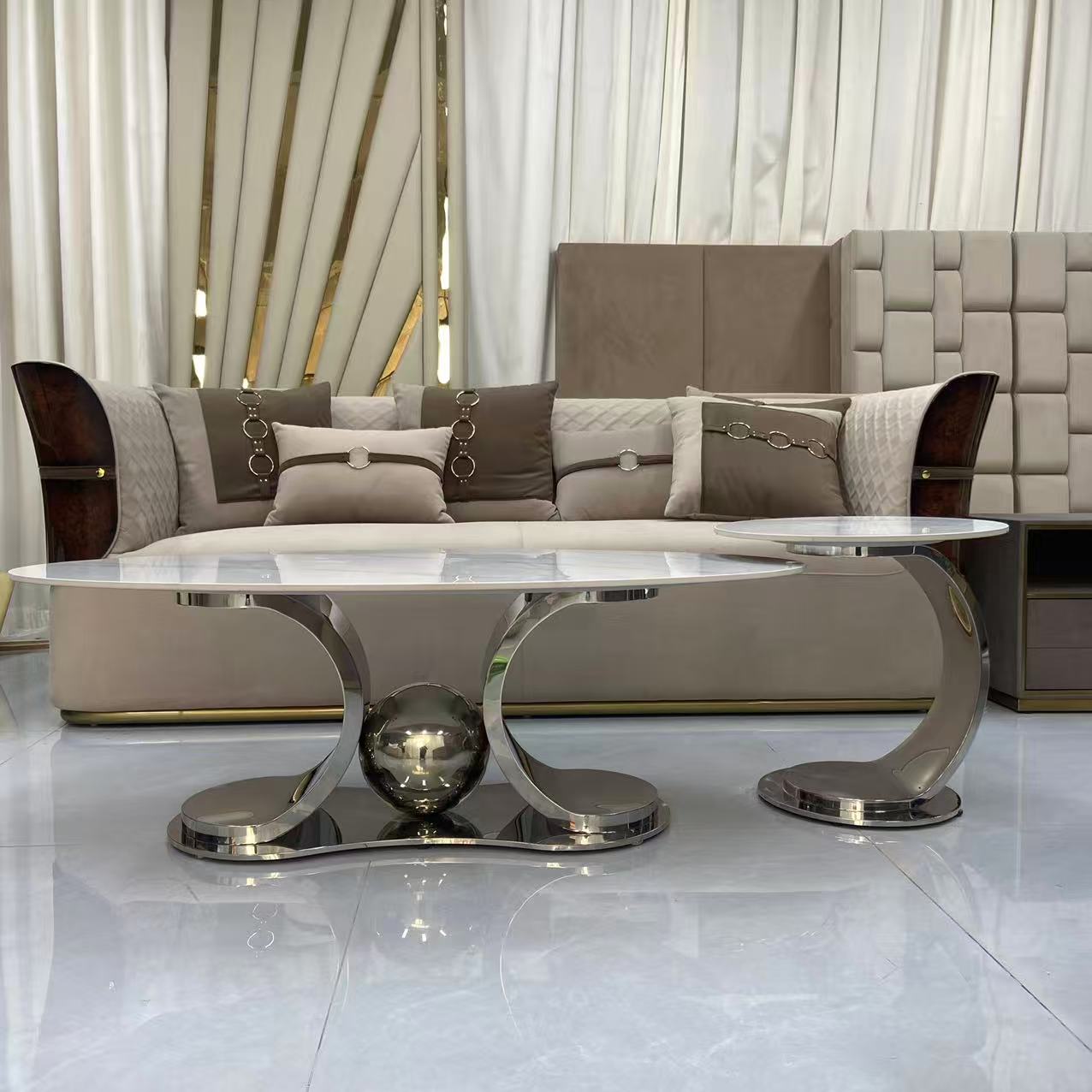 Oval Sintered Stone Coffee Table & Side Table - C2503