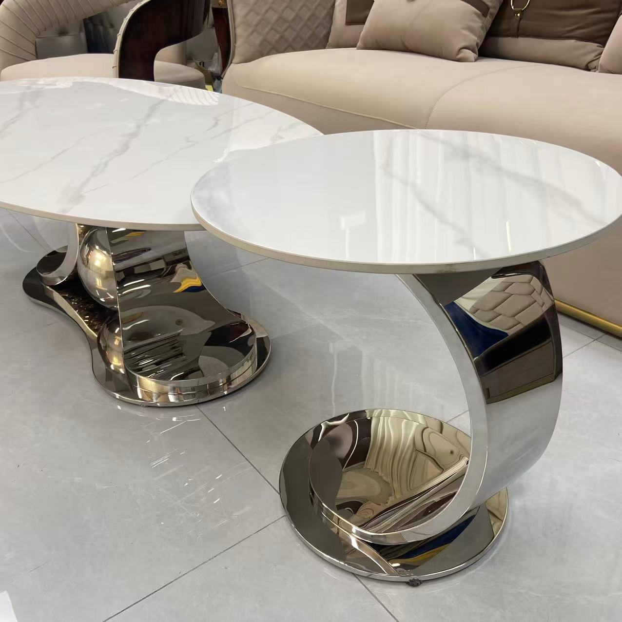 Oval Sintered Stone Coffee Table & Side Table - C2503